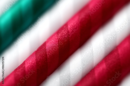 A close up of a red white and green striped fabric