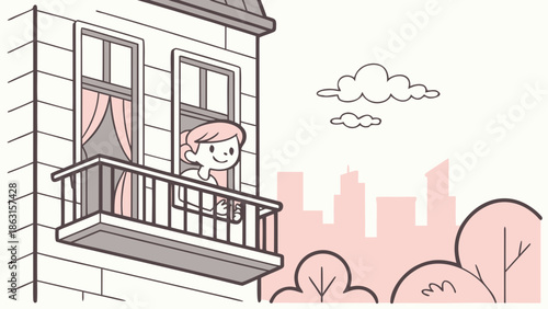 Cute Cartoon Window Vector Illustration — Wholesome Cozy Home & Kids-Friendly Pastel Style