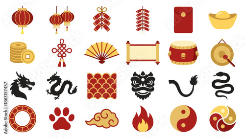 Chinese New Year Celebration Icons Set. EPS Editable