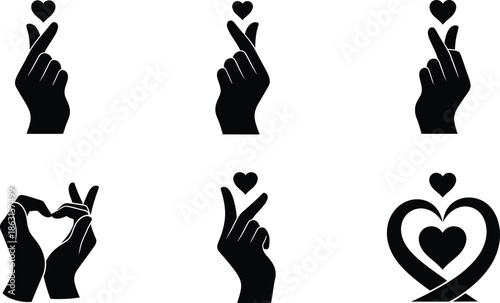 Collection of hand gestures and heart symbols expressing love and affection