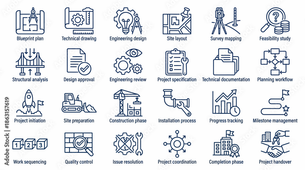 Fototapeta premium Collection of Business and Project Management Icons. EPS Editable