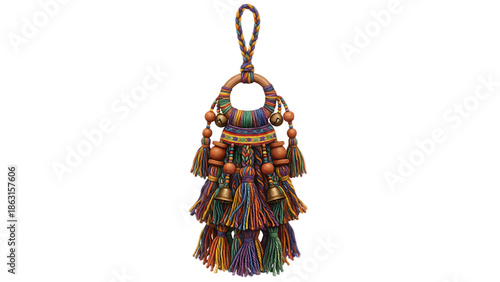 Colorful textile tassel ornament isolated on transparent background