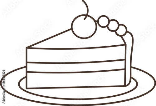 Illustration of a delicious piece of cake on a plate flat vector