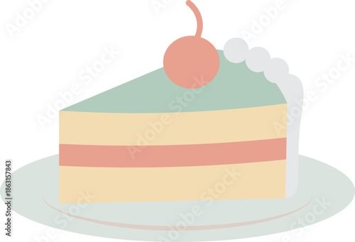 Illustration of a delicious piece of cake on a plate flat vector