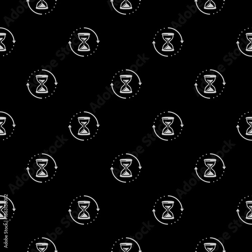 Old hourglass with flowing sand seamless pattern isolated on black background