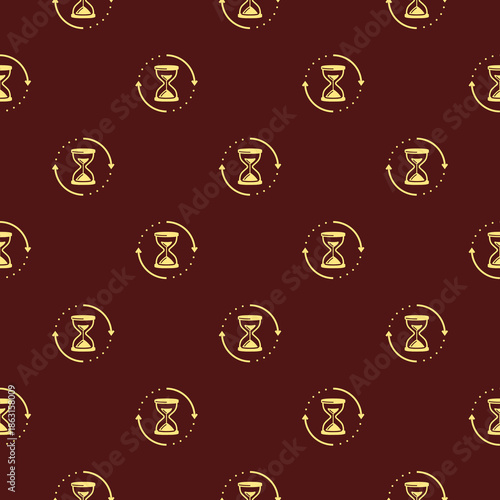 Old hourglass with flowing sand seamless pattern isolated on color background
