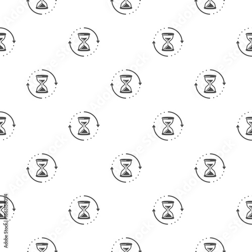Old hourglass with flowing sand seamless pattern isolated on white background