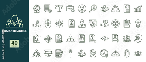 Human Resource Line Icons Set, HR Management, Recruitment, Teamwork, Leadership and Business People Outline Symbols