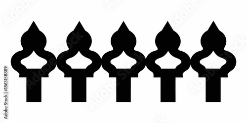 A series of black ornate pointed shapes resembling stylized flames or finials