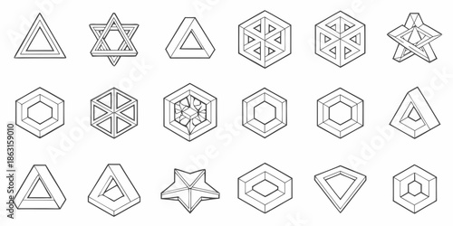 Optical illusions a collection of geometric shapes and impossible forms