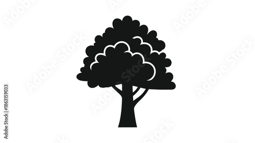 A simple black tree graphic depicting foliage and a trunk silhouette