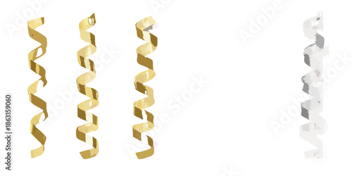 Golden ribbons arranged in a descending sequence with a grayscale variation