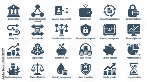 Collection of Financial and Business Icons Representing Various Concepts 1. EPS Editable