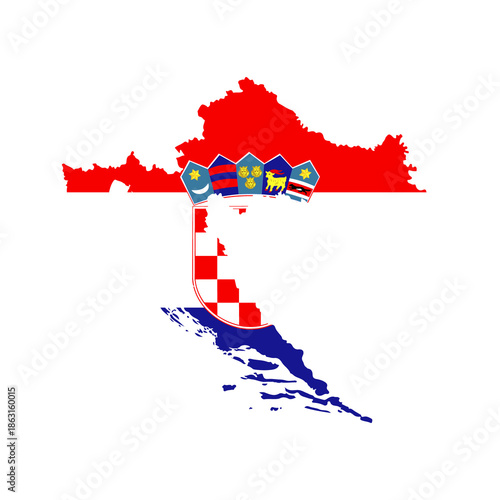 Map of CROATIA with Flag on Body Isolated on Transparent Background