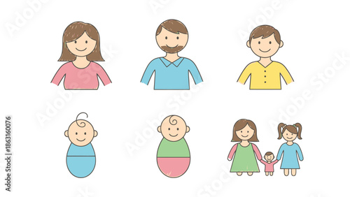 Diverse Family Unit Representations From Individuals to Generations Simple Flat Style Icons