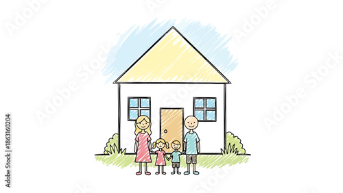 Simple Sketch of a Family and Their Home