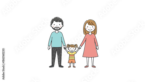 Happy Family Unit Holding Hands on White Background
