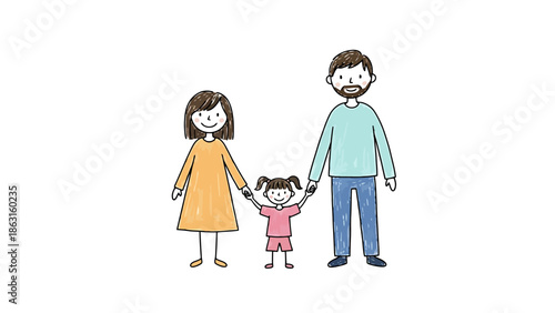Happy Family Unit Cartoon Parents and Child Together