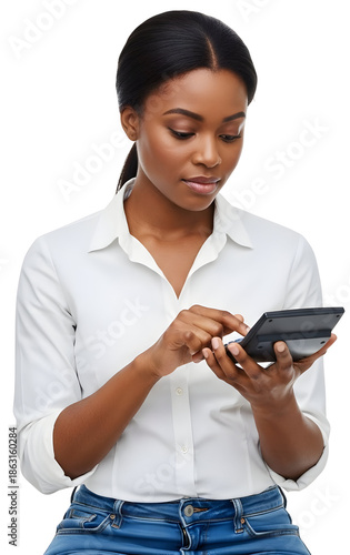 [Generative AI] 계산기를 사용하는 흑인 여성의 재무·비즈니스 콘셉트