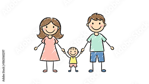 Happy Family Stick Figure Drawing Parents and Child Holding Hands
