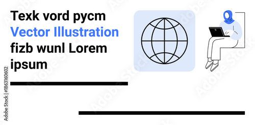 Global communication, online education, remote work, technology trends, digital networking, content creation. A globe icon beside a person on a laptop. Global communication and online education