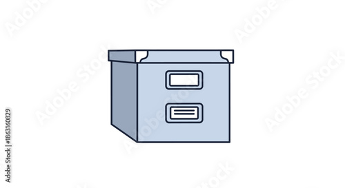 Office file storage box with labels and reinforced corners is illustrated in a clean vector style for organization and archive concepts.