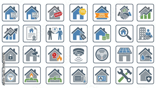 Collection of Real Estate and Home Related Icons. EPS Editable