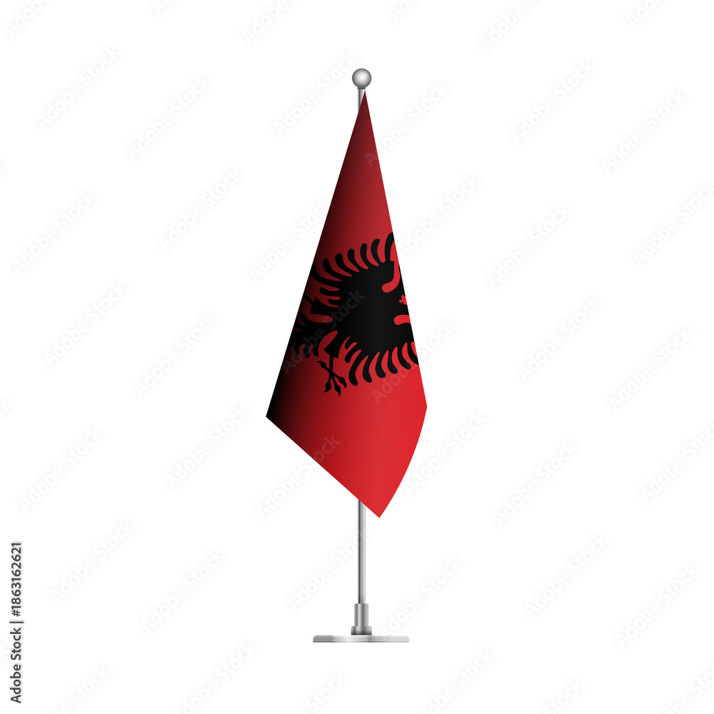 Obraz premium Standing Wavy Flag of ALBANIA Isolated on Transparent Background