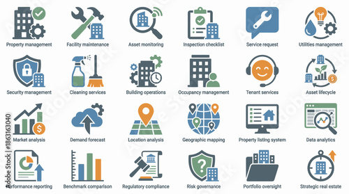Comprehensive Set of Property and Business Management Vector Icons. EPS Editable