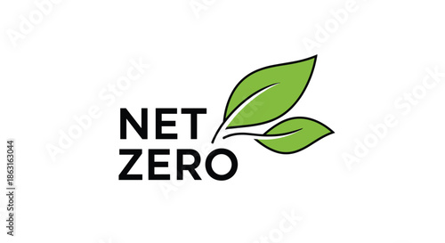 Net zero logo design featuring two green leaves and bold black text on a clean white background.