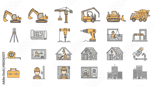 Construction and Building Doodle Icons Set. EPS Editable