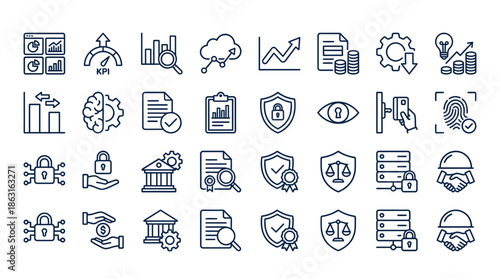 Data Analysis and Security Line Icons Set. EPS Editable