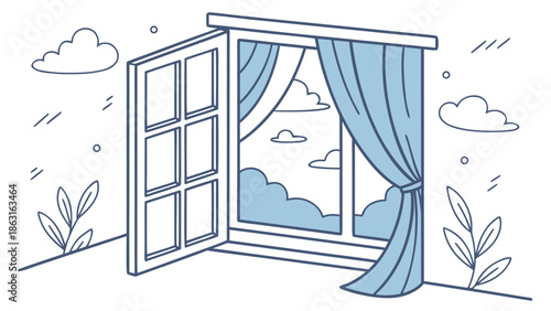 Open Window Fresh Air Concept Vector Illustration — Minimal Calm Lifestyle & Wellness Design