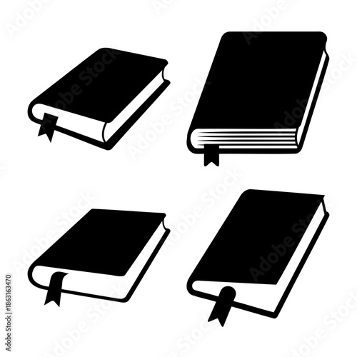 Books with bookmarks icon set in various perspectives