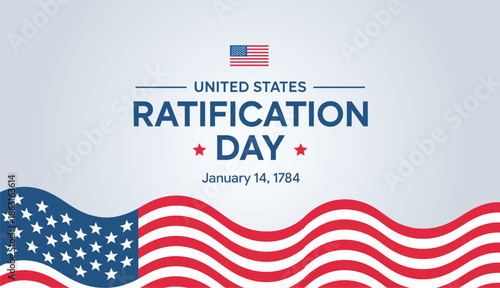 United States Ratification Day Celebration Banner with American Flag and Stars for January 14 Historical Education Marketing