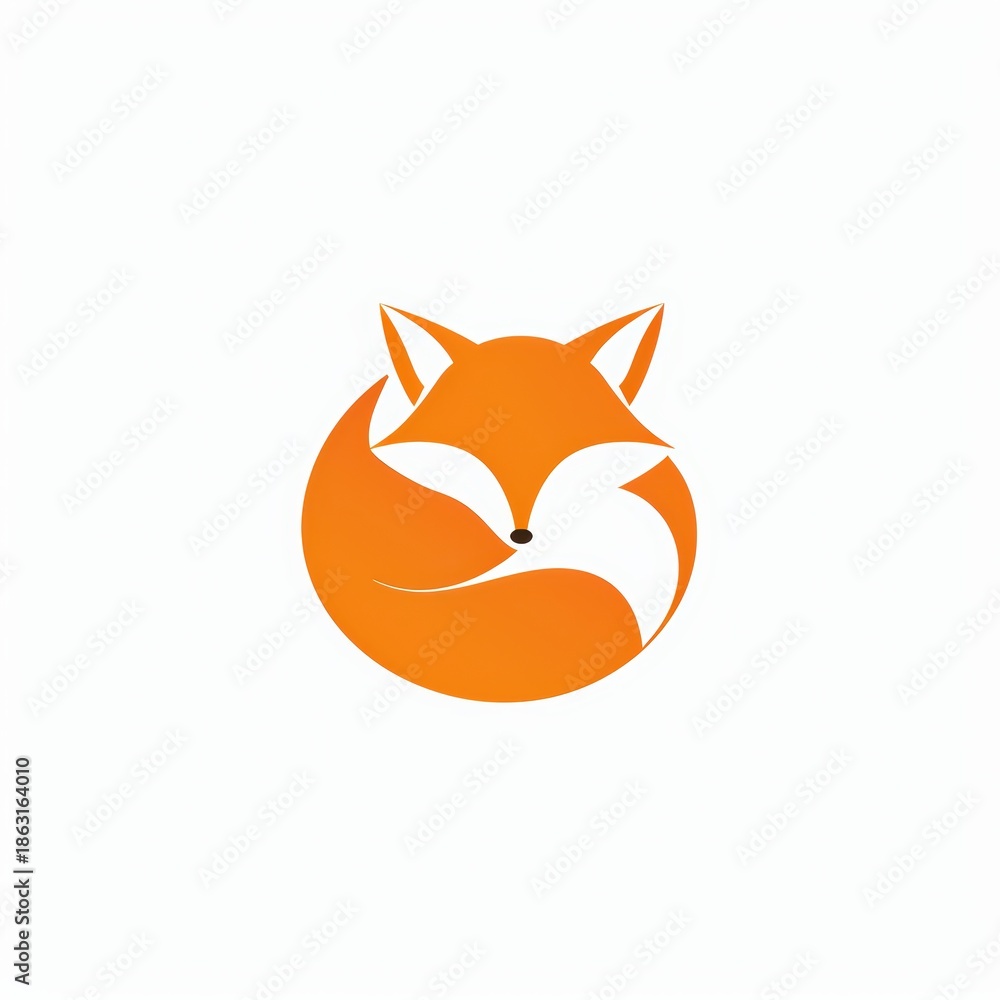 Obraz premium Elegant minimalist abstract fox logo design, featuring a graceful orange wild animal curled into a spherical shape, perfect for modern branding and identity solutions