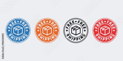 Set of Free Shipping Badges and Delivery Service Stamp Icons in Multiple Colors for E-commerce Retail Websites, Logistics and Online Store Marketing