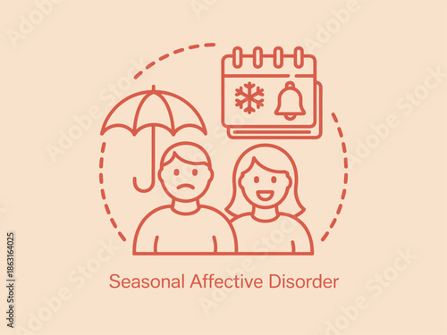 Seasonal Affective Disorder Awareness Concept Illustration with Sad and Happy Figures, Winter Depression Mental Health Graphic for Psychological Wellness Apps