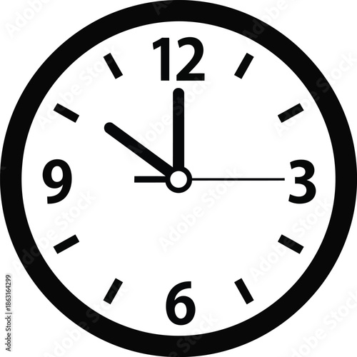 A simple black and white clock icon showing the time with hour, minute, and second hands