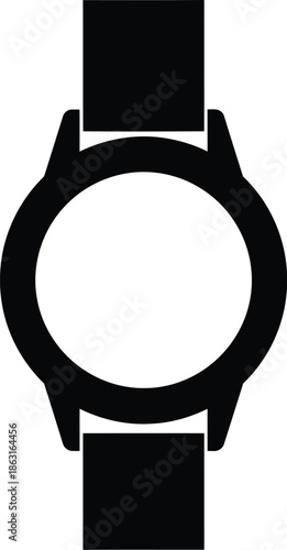 Black silhouette icon of a modern wristwatch or smartwatch with a blank face on a white background