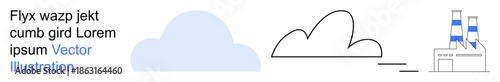 Environmental sustainability, technology innovation, industrial progress, data storage, cloud computing, pollution awareness. A cloud icon next to a factory illustration. Environmental sustainability