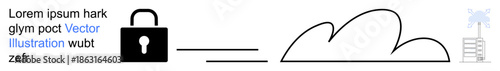 Data protection, secure storage, cloud computing, cybersecurity, online privacy, digital infrastructure. Icon with a padlock connected to a cloud. Data protection and secure storage concept