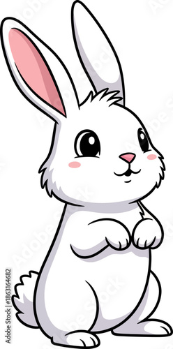 Cute Cartoon White Rabbit Standing Adorable Easter Bunny Illustration Kawaii Pet Animal
