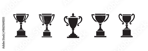 Trophy silhouette set big pack of award icons vector illustrations.