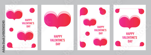 Vertical background with gradient hearts. A set of abstract modern Valentine's Day posters. Minimalistic abstract templates with hearts and geometric shapes. Vector illustration.