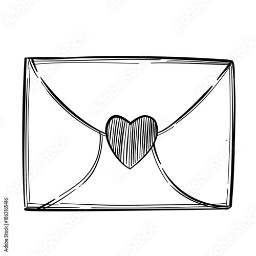 Envelope with love closure vector line art hand drawn illustration
