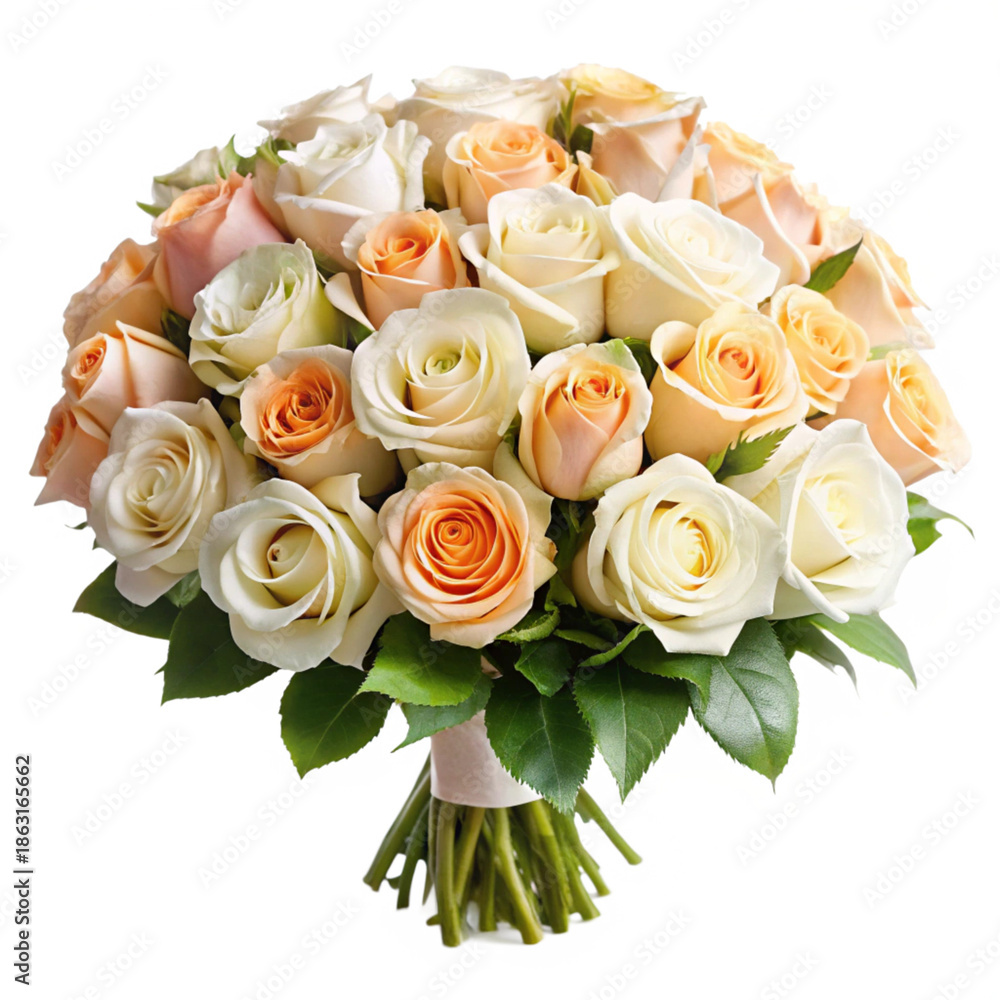 Obraz premium Beautiful bouquet of white and peach roses