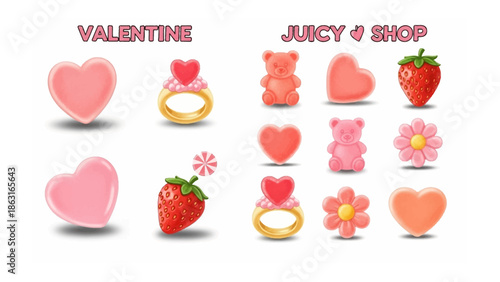 Sweet Treats Showcase: An assortment of delightful candies, shaped as hearts, teddy bears, and flowers. a sweet and colorful treats and perfect for expressing affection and joy.