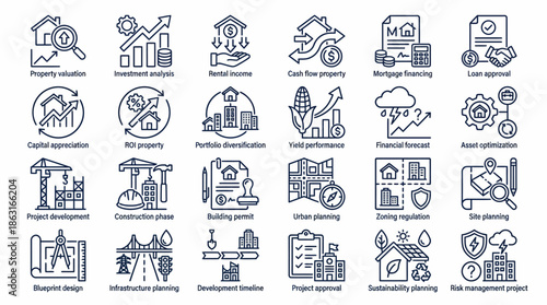 Real Estate and Property Development Icons Set. EPS Editable