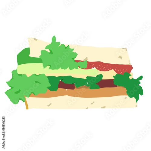 Vector view of a complete sandwich with fruits and vegetables